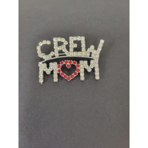 CREW MOM with Red Heart Sparkly Crystal Pin - Picture 1 of 2